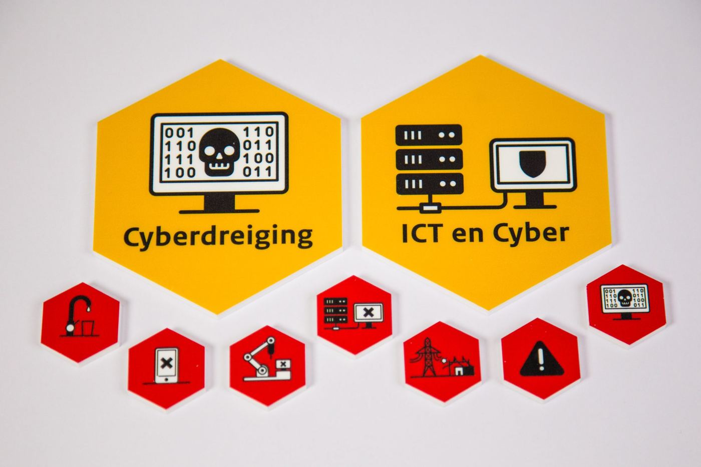 Gele zeshoeken Cyberdreiging en ICT en Cyber